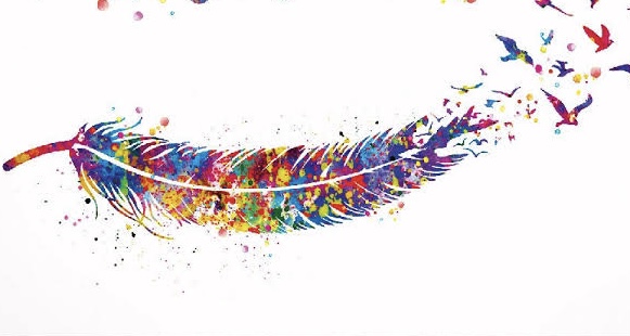 An illustration of a colorful feather