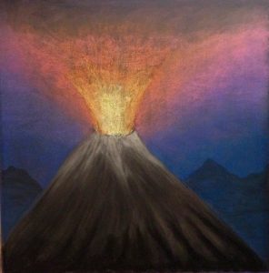 painting of a volcano