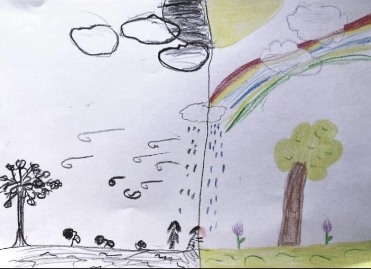 Ukrainian Child Refugee drawing titled 